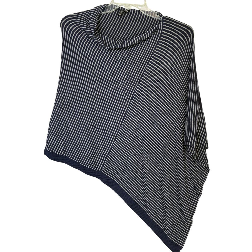 Eileen Fisher Asymmetrical Poncho Women's One Size Blue Gray Stripe Lagenlook